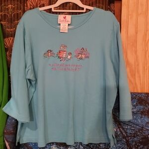 Quacker Factory Blue Dog Embroidered Top